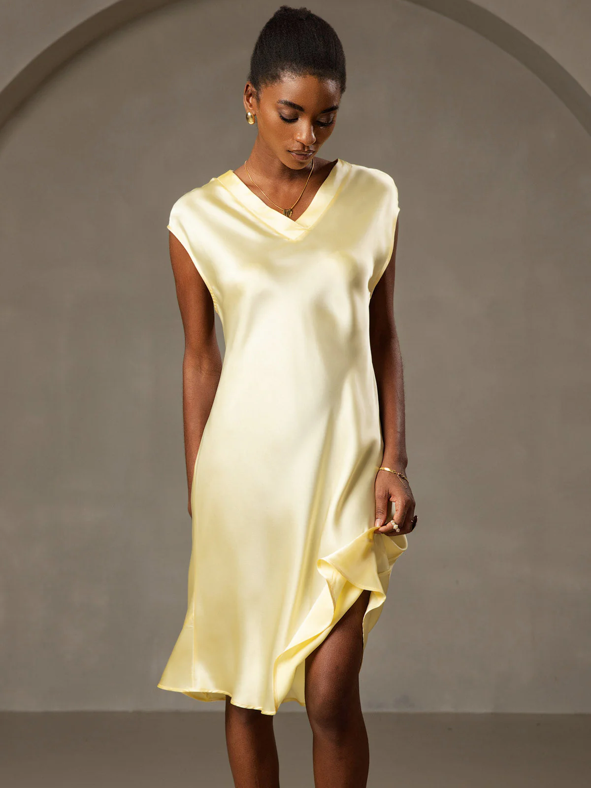 Pure Silk Cap Sleeve V-neck Nightgown - Image 35