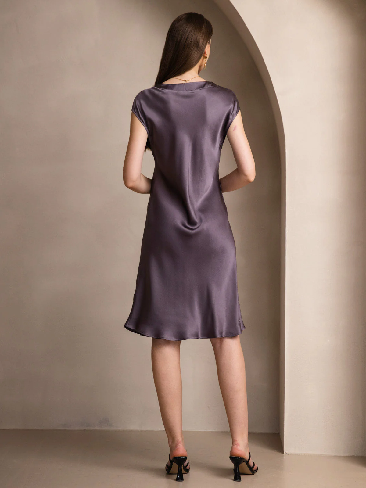 Pure Silk Cap Sleeve V Neck Knee Dress - Image 14