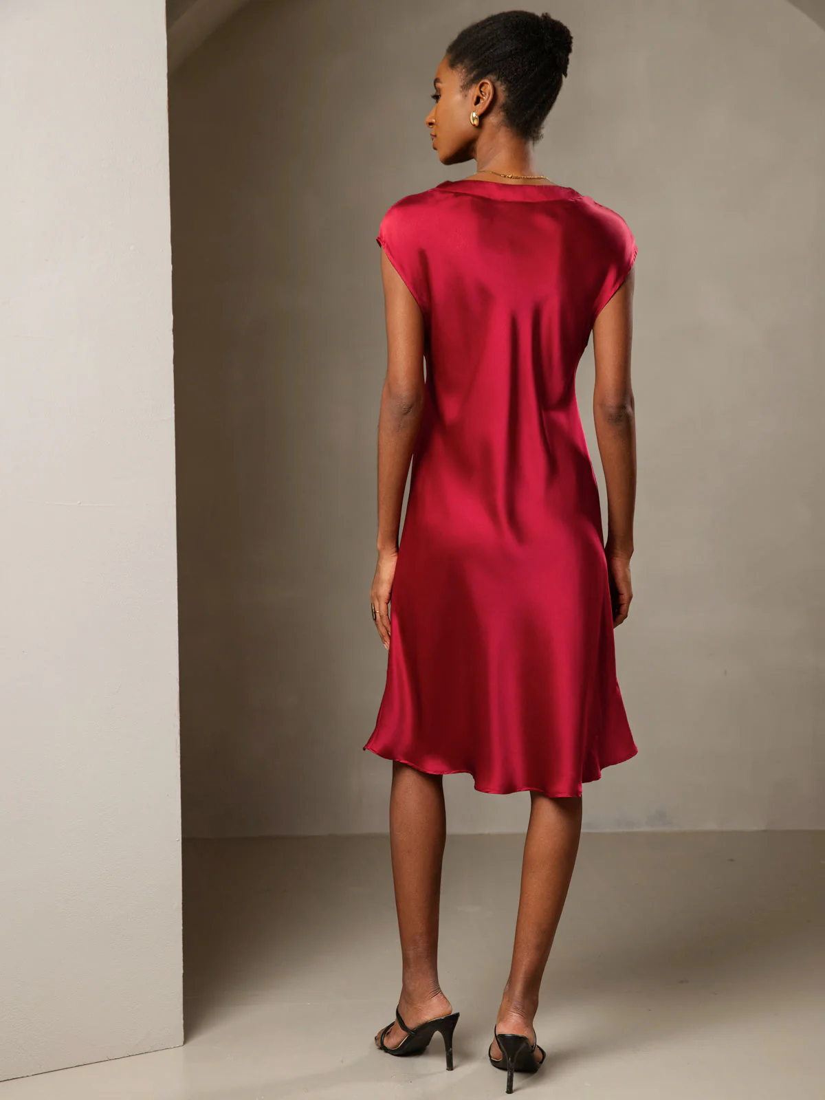 Pure Silk Cap Sleeve V Neck Knee Dress - Image 26