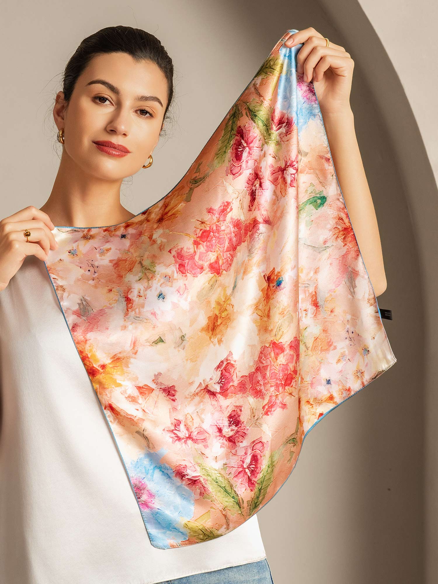 Pure Silk Floral Bliss Square Scarf - Size 53x53cm - Image 5