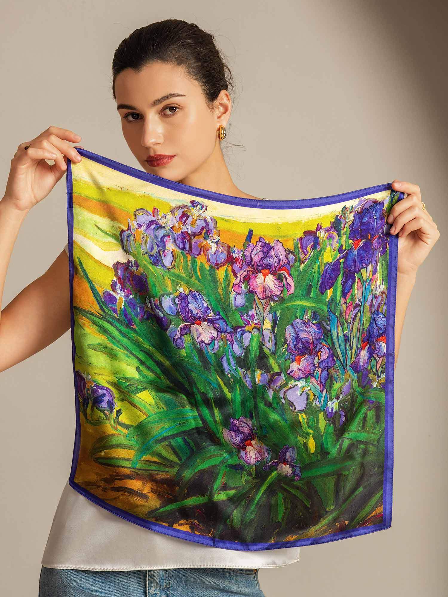 Pure Silk Floral Oil Painting Square Scarf - Size 53x53cm - Image 3