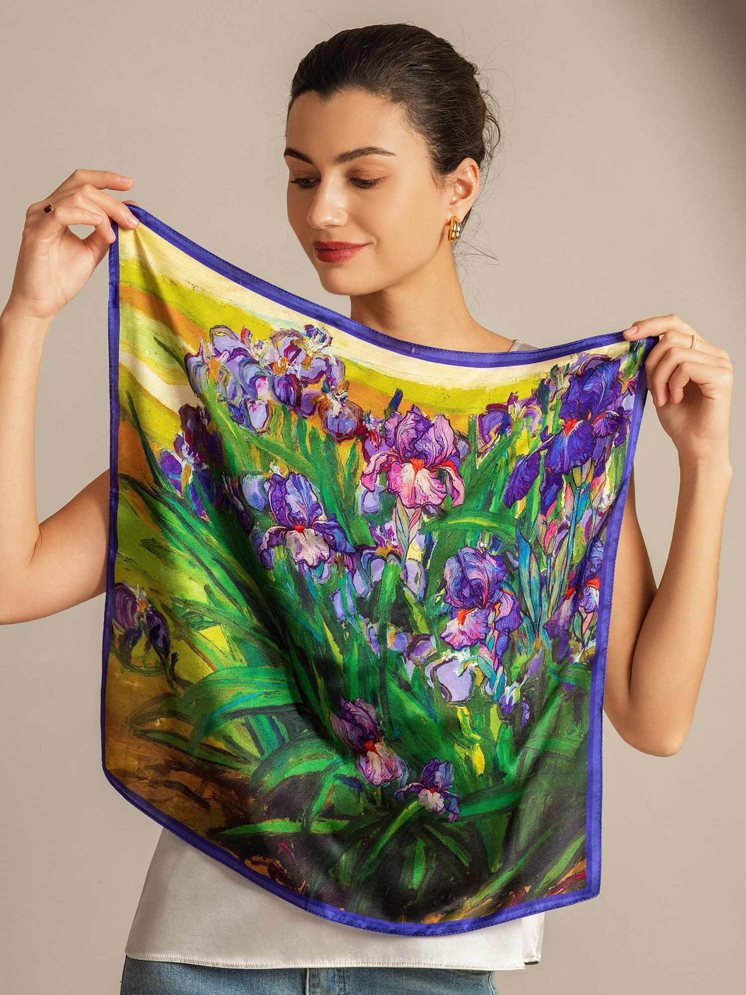 Pure Silk Floral Oil Painting Square Scarf - Size 53x53cm - Image 6