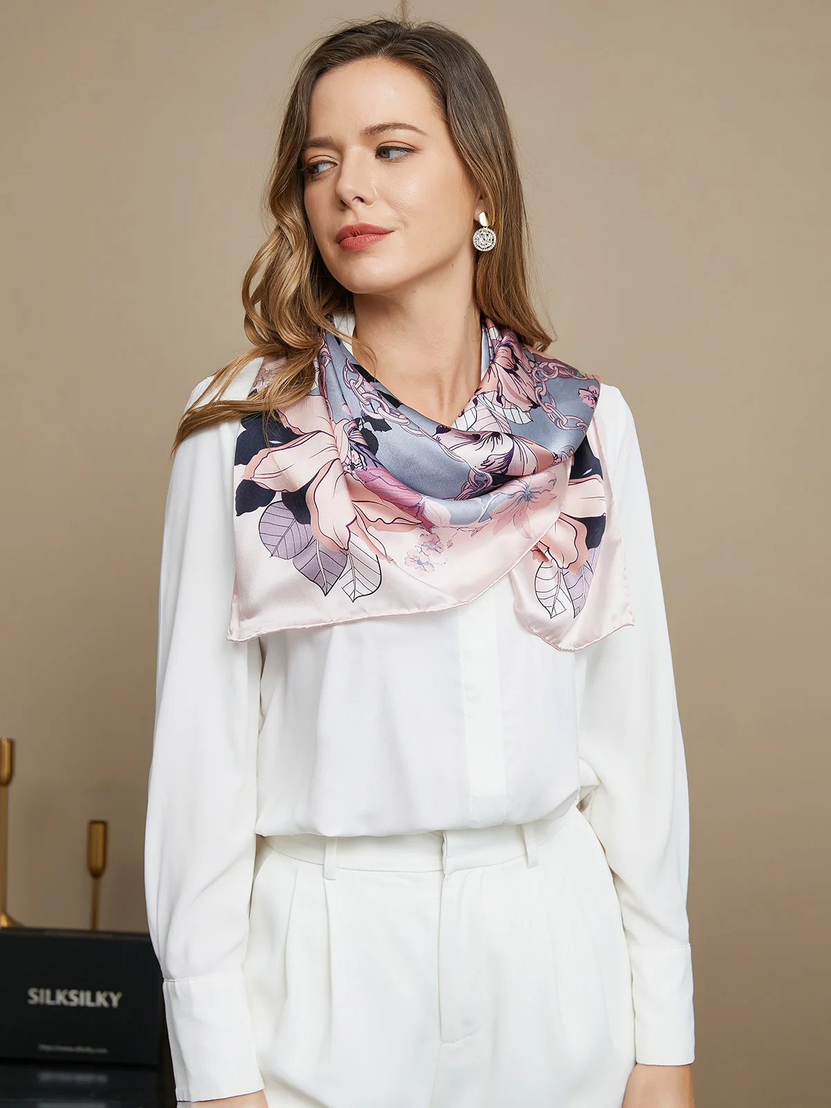 Pure Silk Floral Pattern Square Scarf / Shawl 86x86cm - Image 2