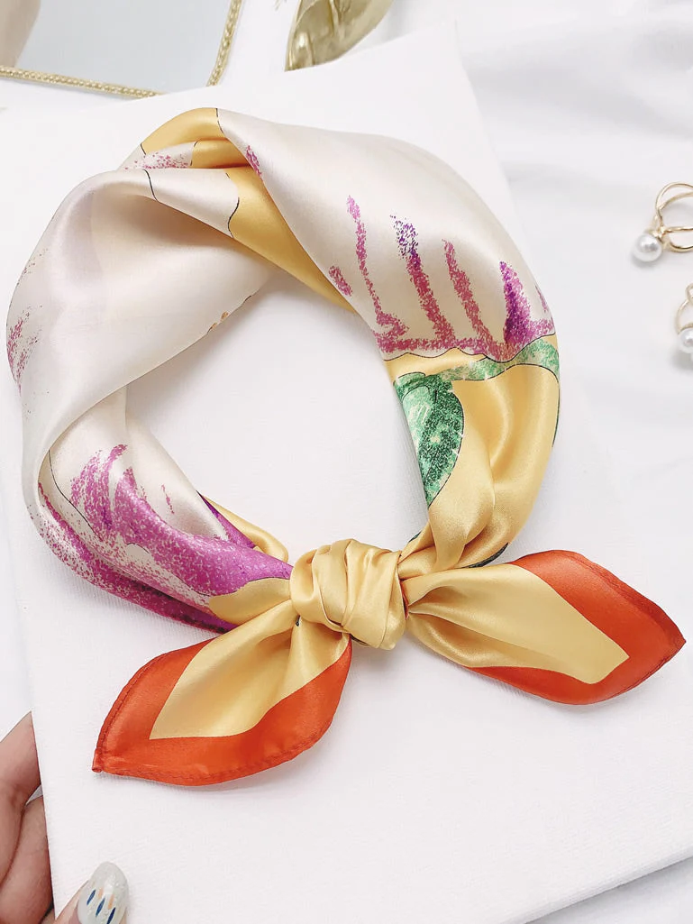 Pure Silk Floral Printed Square Scarf 53x53cm/21 - Image 7