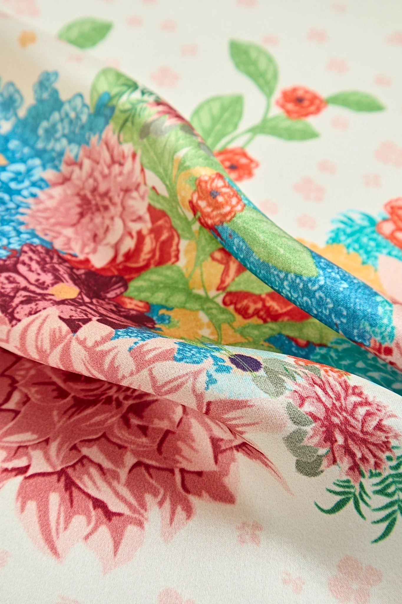 Pure Silk Floral Square Scarf with Green Trim 53*53 cm - Image 5