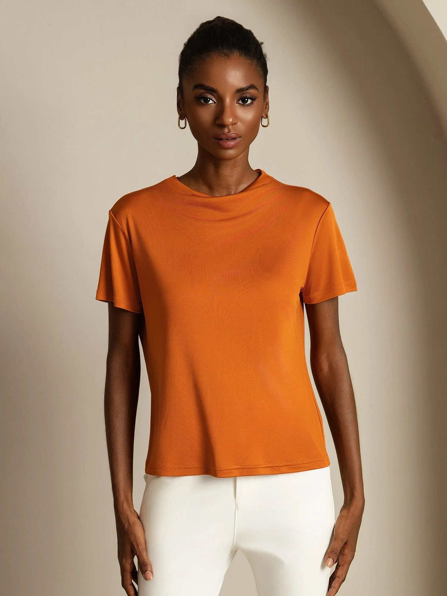 Pure Silk Short Sleeve Mock Women's T-Shirt - Image 12