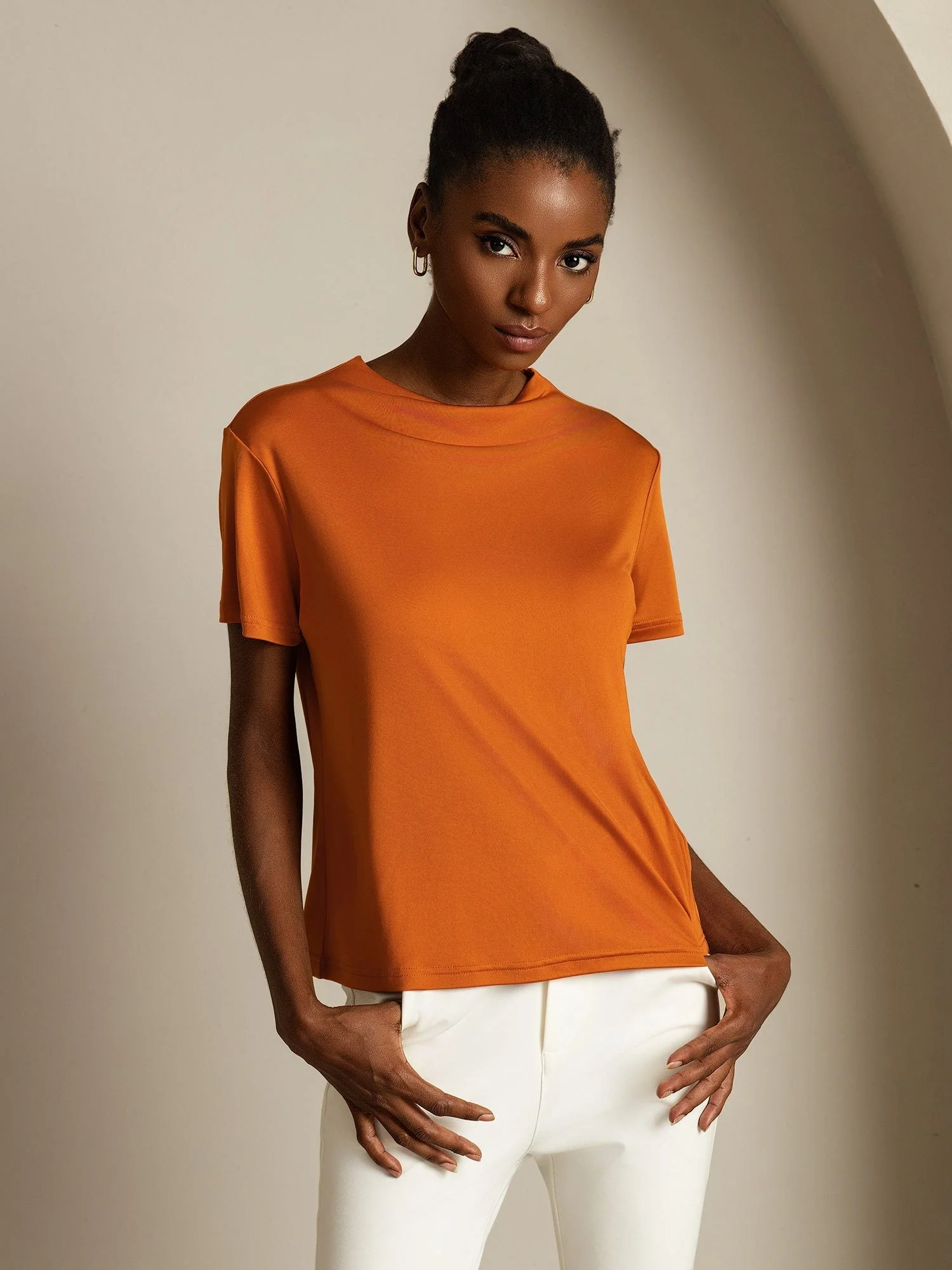 Pure Silk Short Sleeve Mock Women's T-Shirt - Image 13