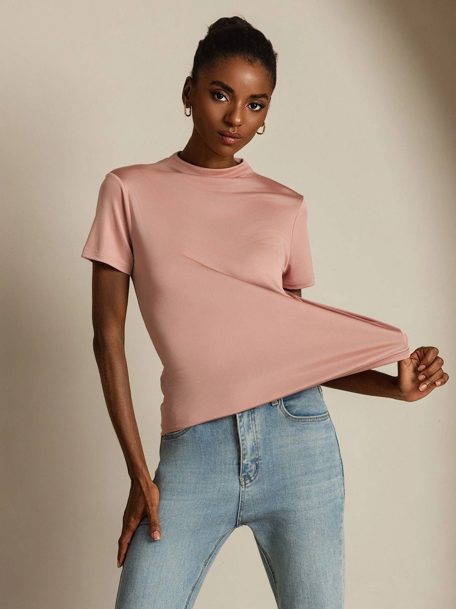 Pure Silk Short Sleeve Mock Women's T-Shirt - Image 25