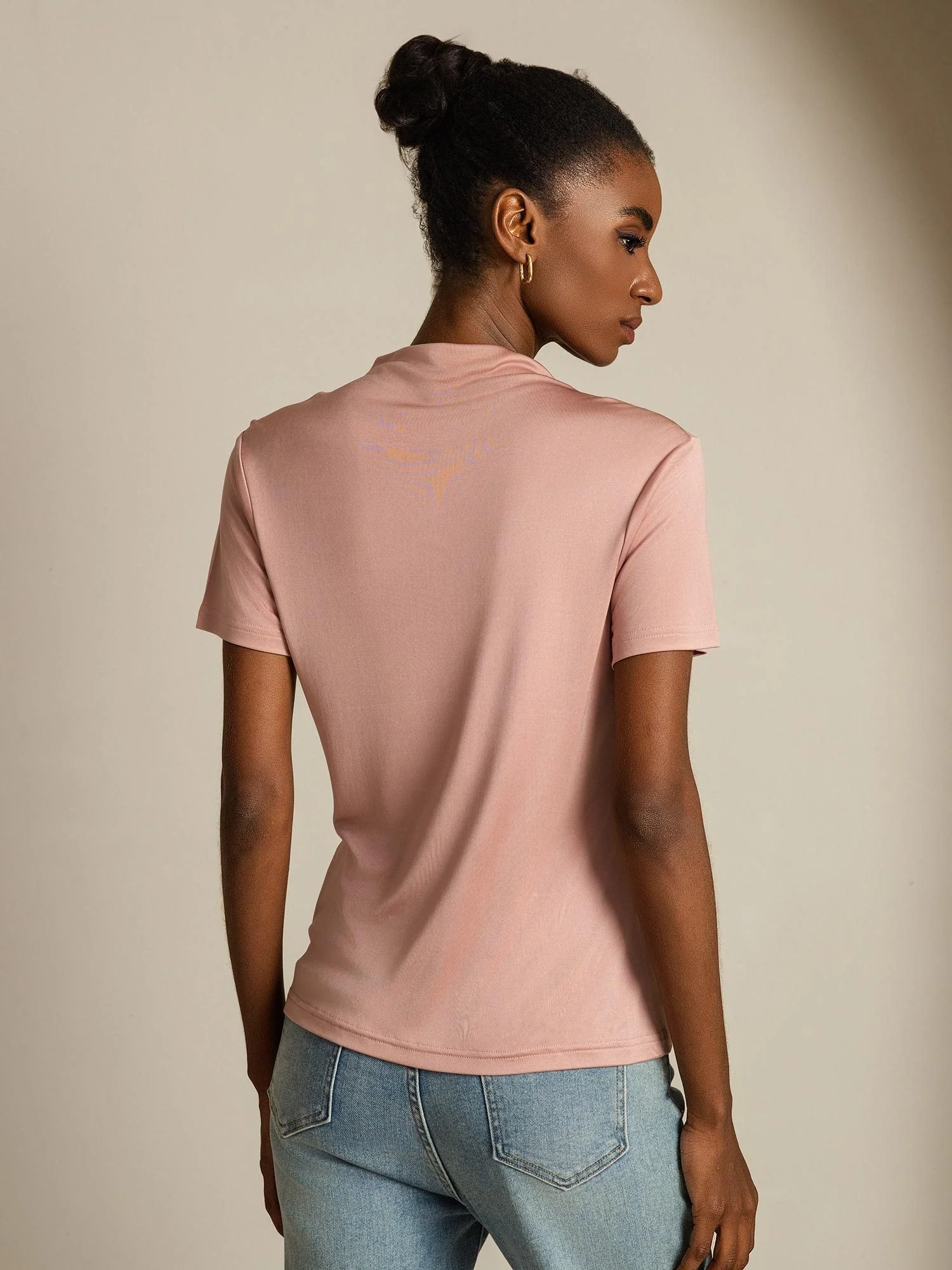 Pure Silk Short Sleeve Mock Women's T-Shirt - Image 26