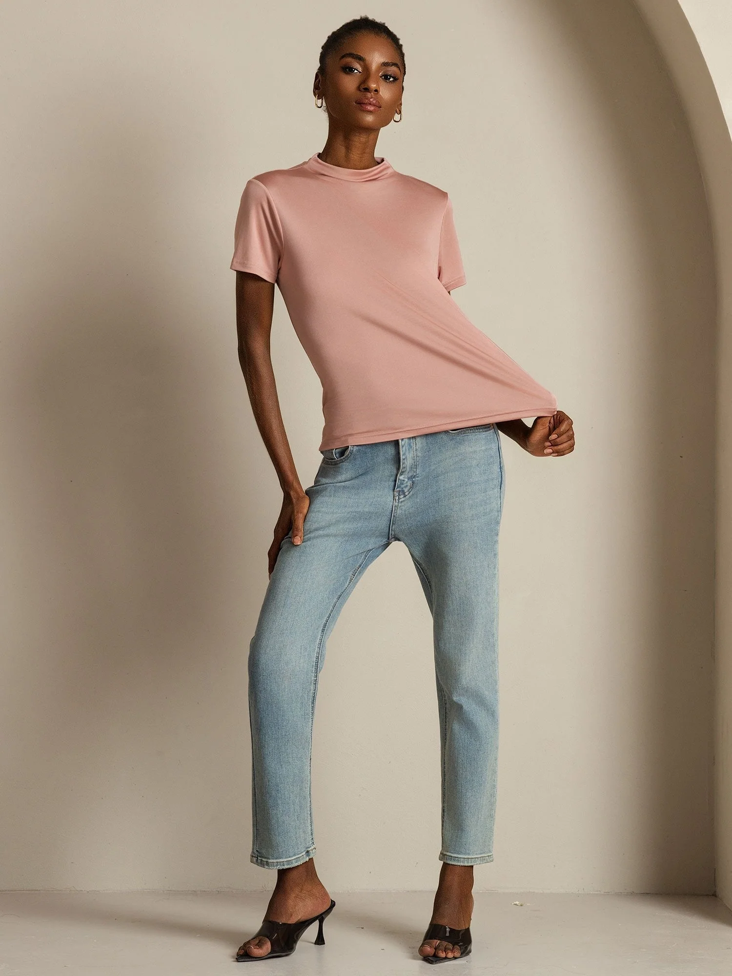 Pure Silk Short Sleeve Mock Women's T-Shirt - Image 28