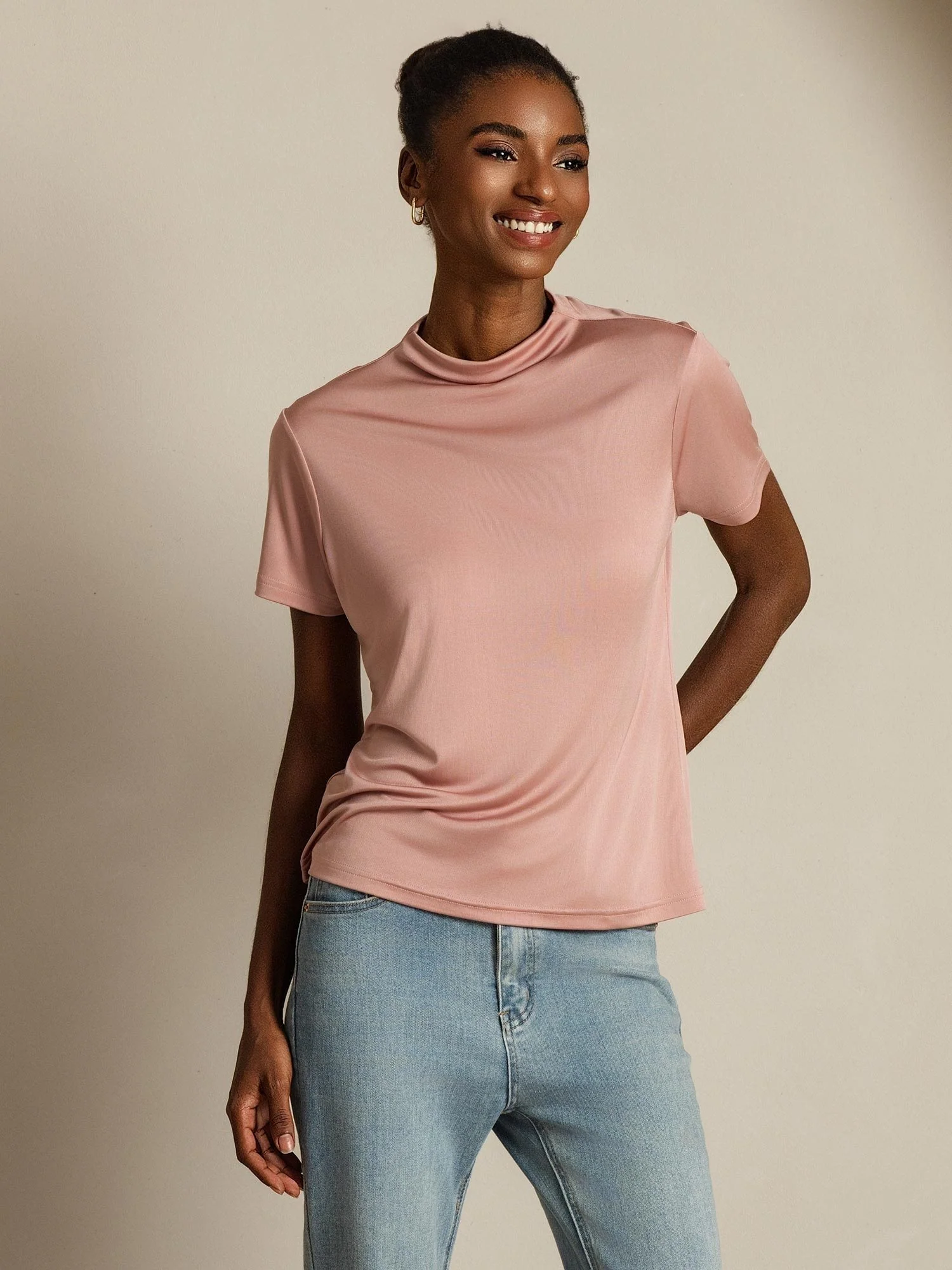 Pure Silk Short Sleeve Mock Women's T-Shirt - Image 30