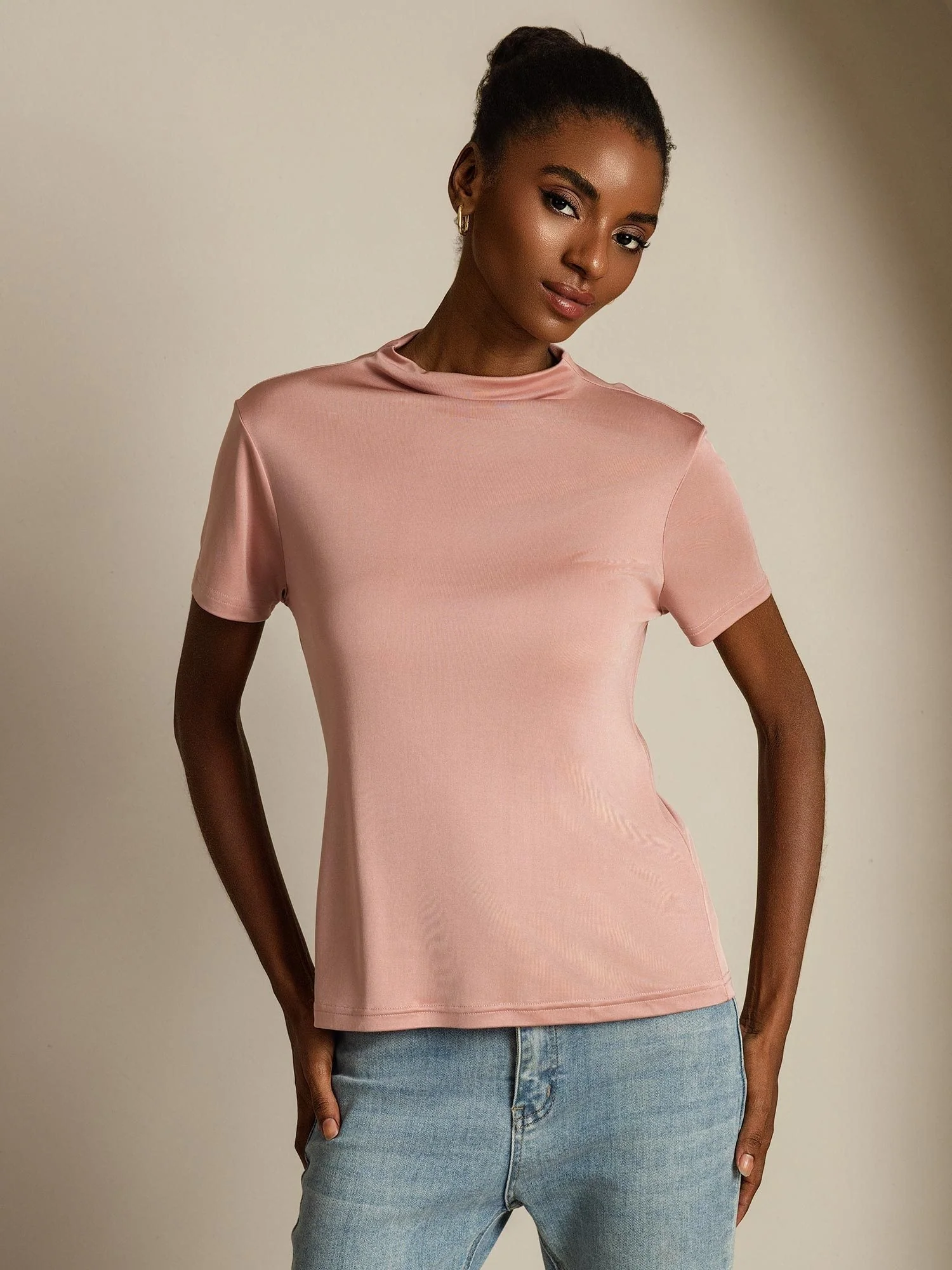Pure Silk Short Sleeve Mock Women's T-Shirt - Image 32