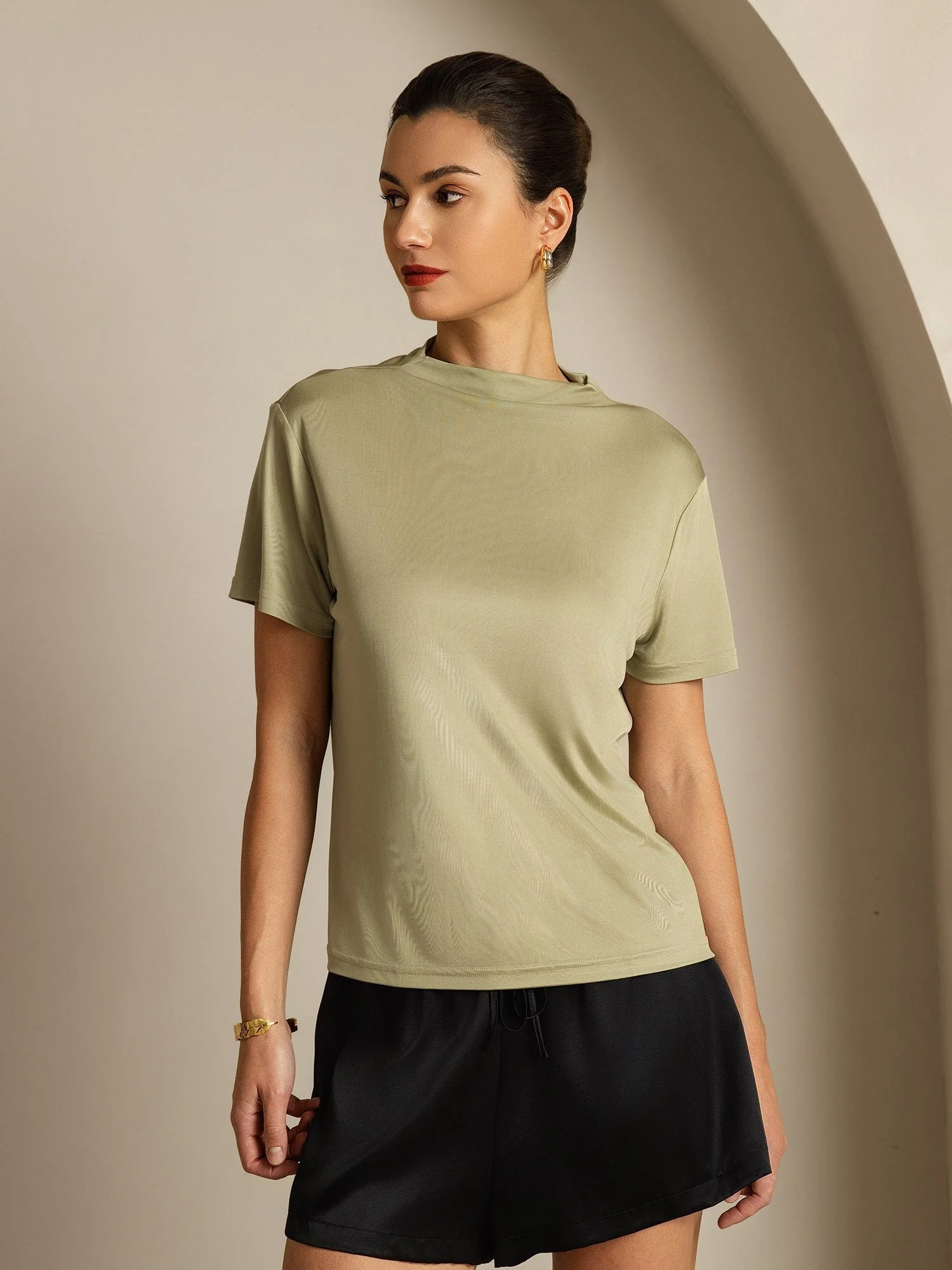 Pure Silk Short Sleeve Mock Women's T-Shirt - Image 33