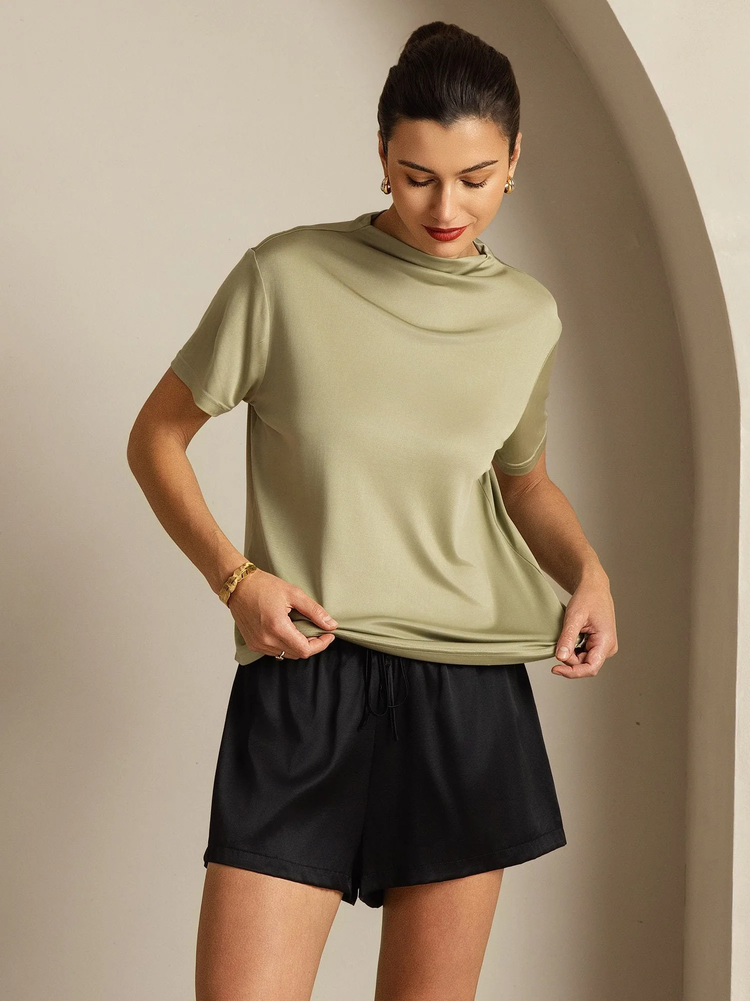Pure Silk Short Sleeve Mock Women's T-Shirt - Image 39