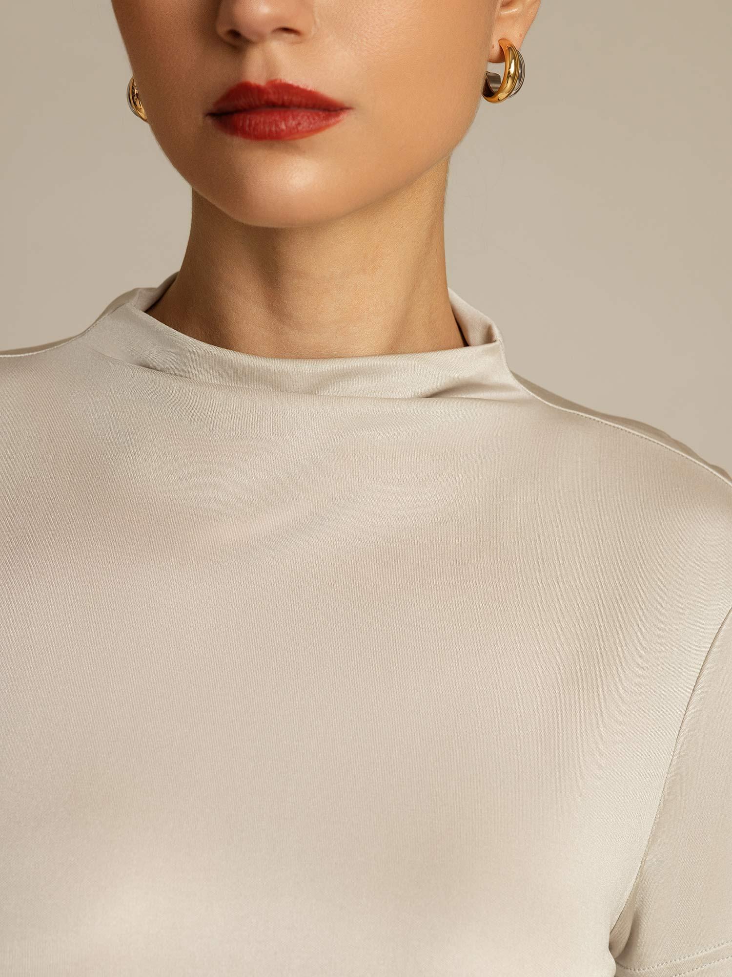 Pure Silk Short Sleeve Mock Women's T-Shirt - Image 44