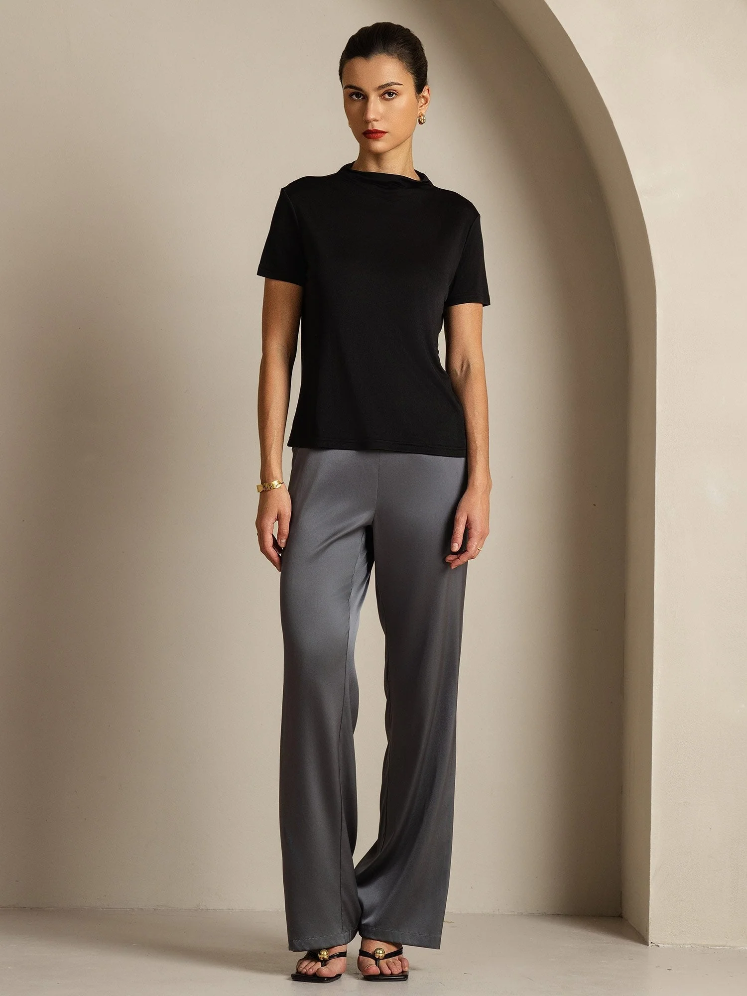 Pure Silk Short Sleeve Mock Women's T-Shirt - Image 56