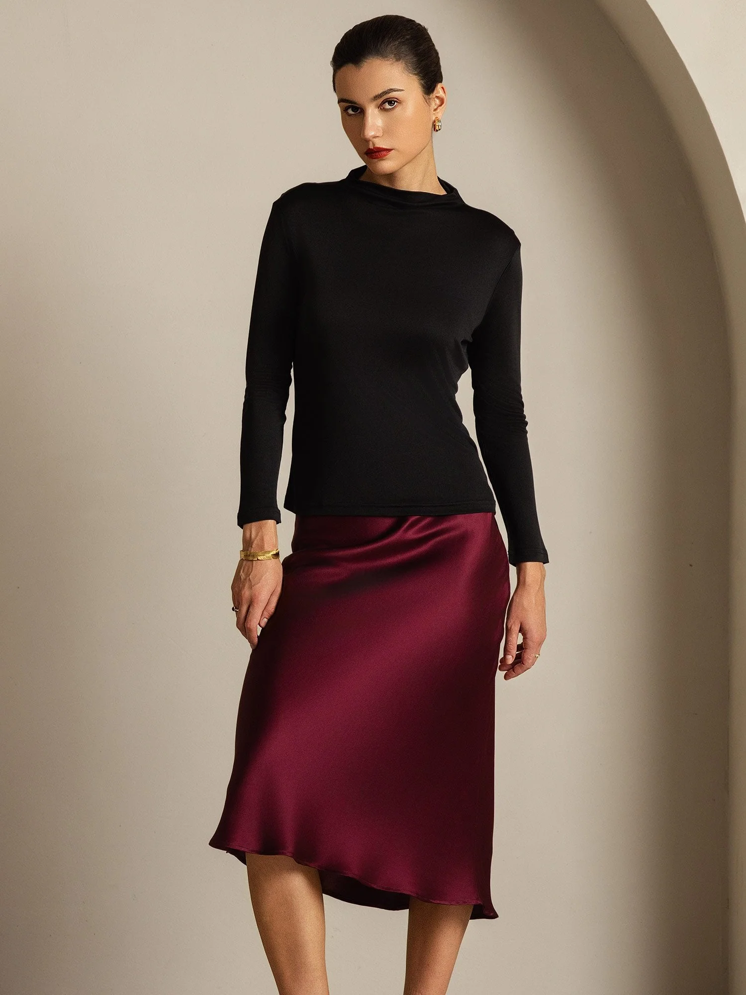 Women's Pure Silk Long Sleeve Mock Top - Image 15