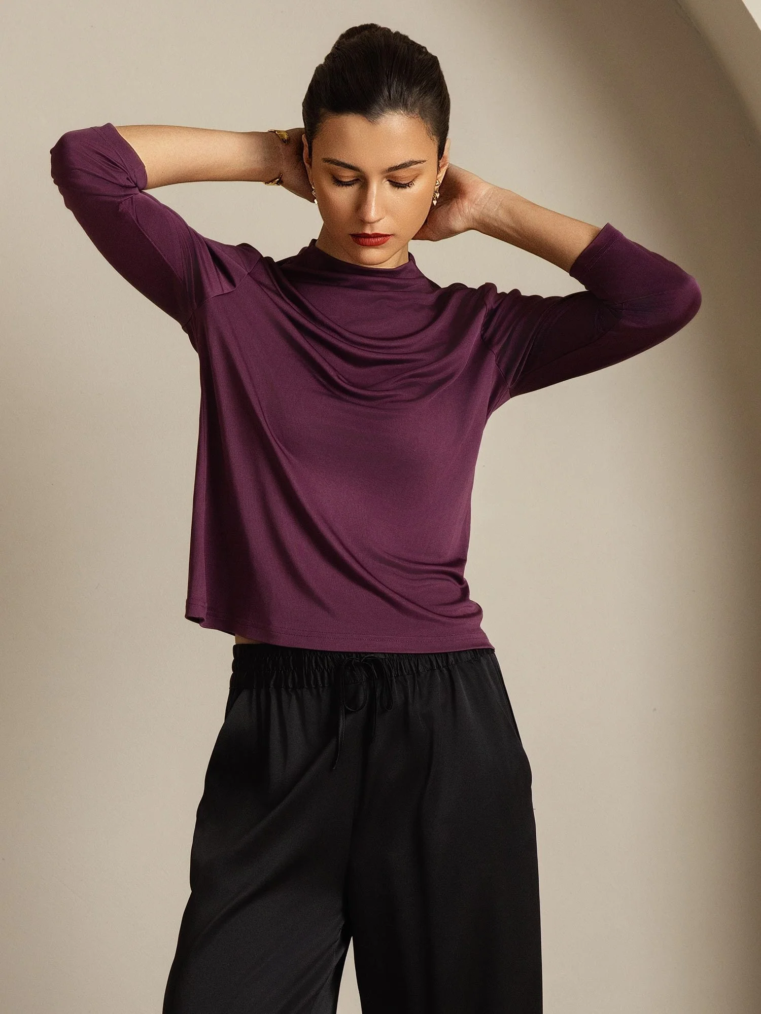 Women's Pure Silk Long Sleeve Mock Top - Image 7