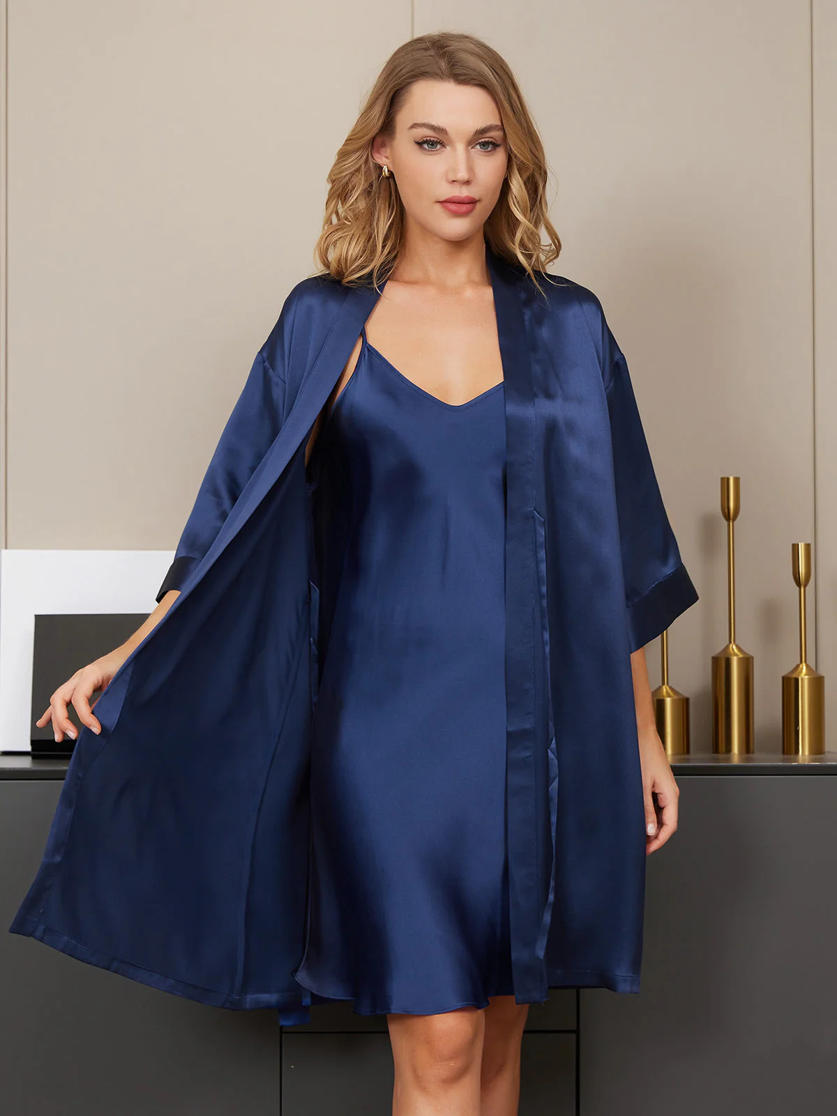 Pure Silk Kimono Robe & V‑Neck Nightgown Set - Image 15