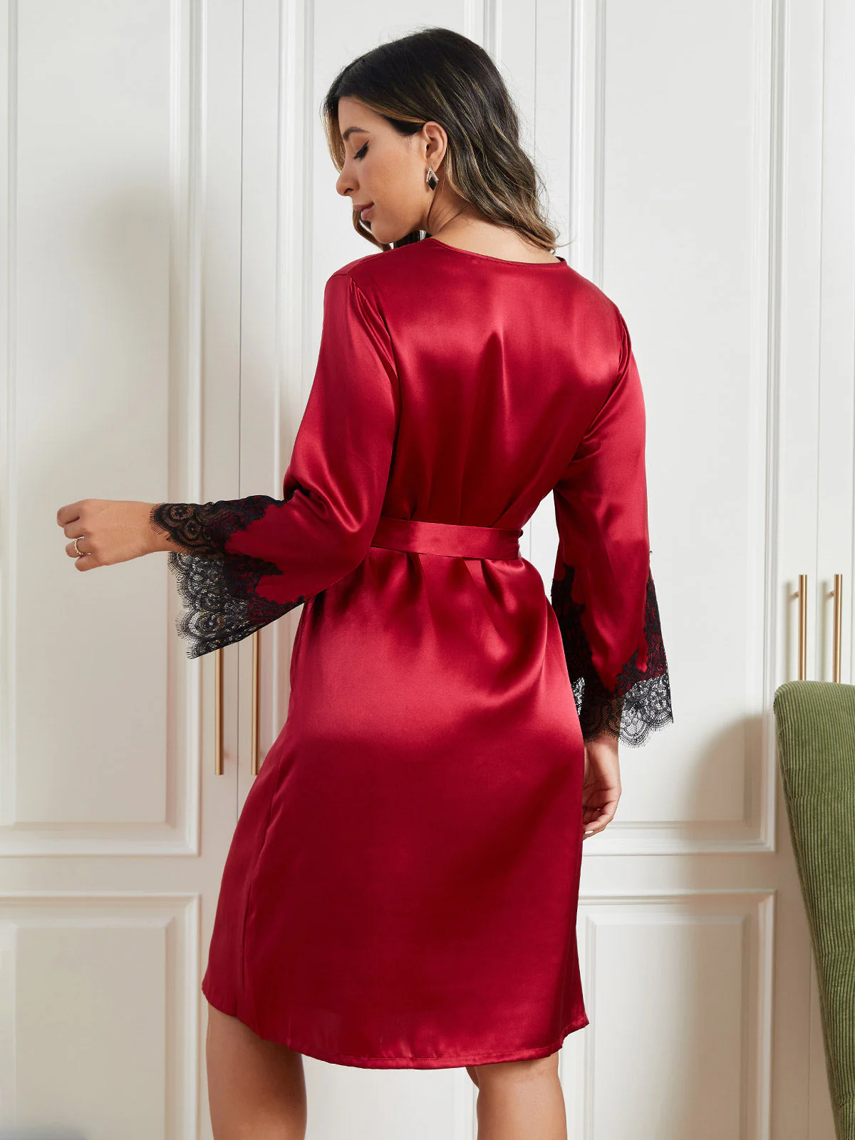 Pure Silk 3/4 Sleeve Women's Robe with Lace Design - Image 7