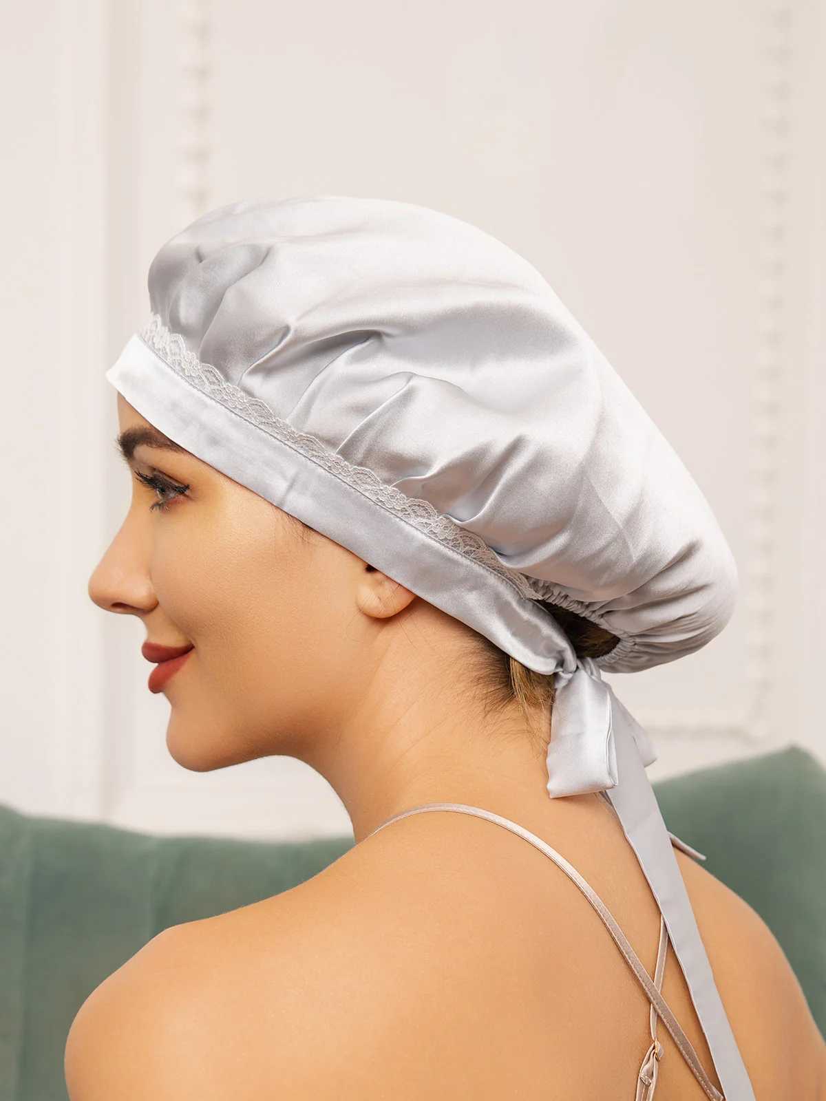 Pure Silk Lace Bonnet with Ribbons - Image 13