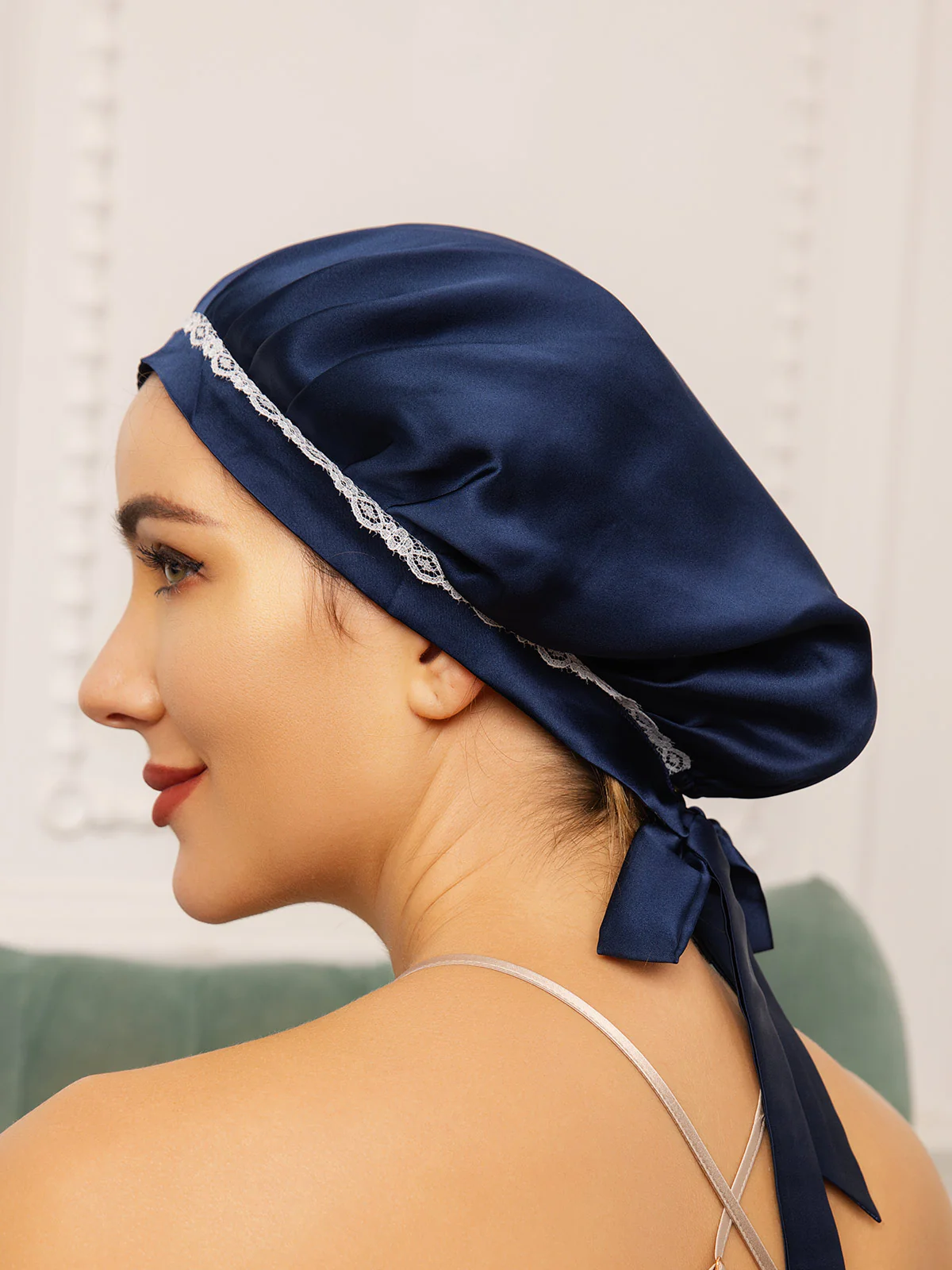 Pure Silk Lace Bonnet with Ribbons - Image 5