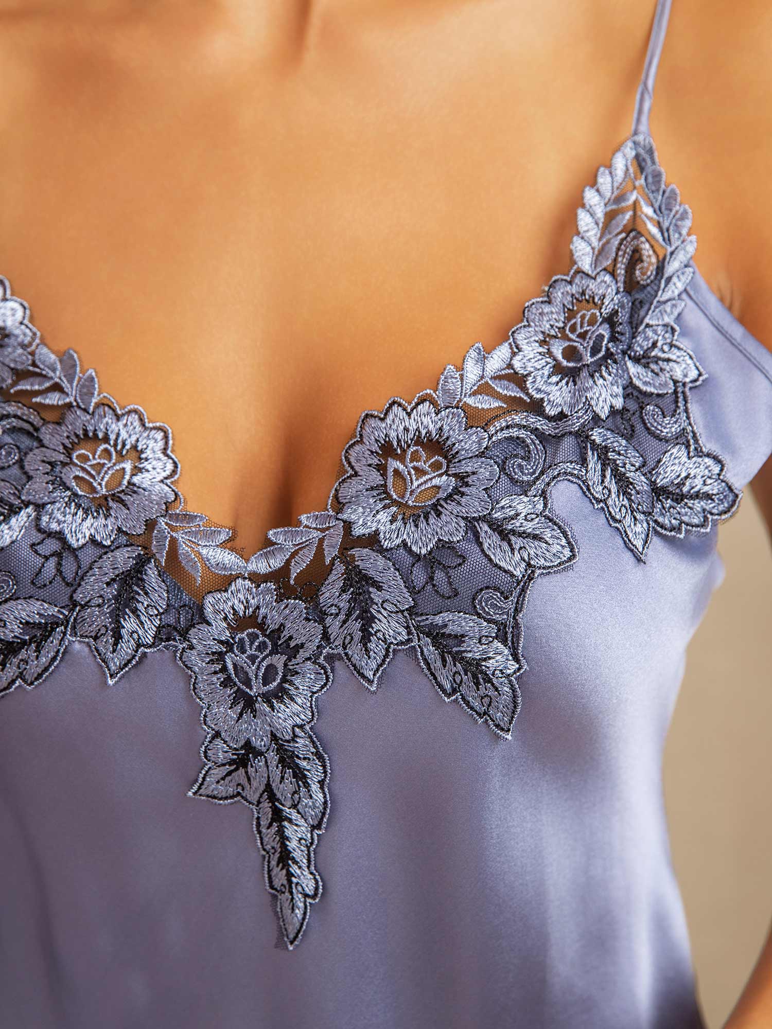 Pure Silk Spaghetti Strap Mini Nightgown with Lace Design - Image 4