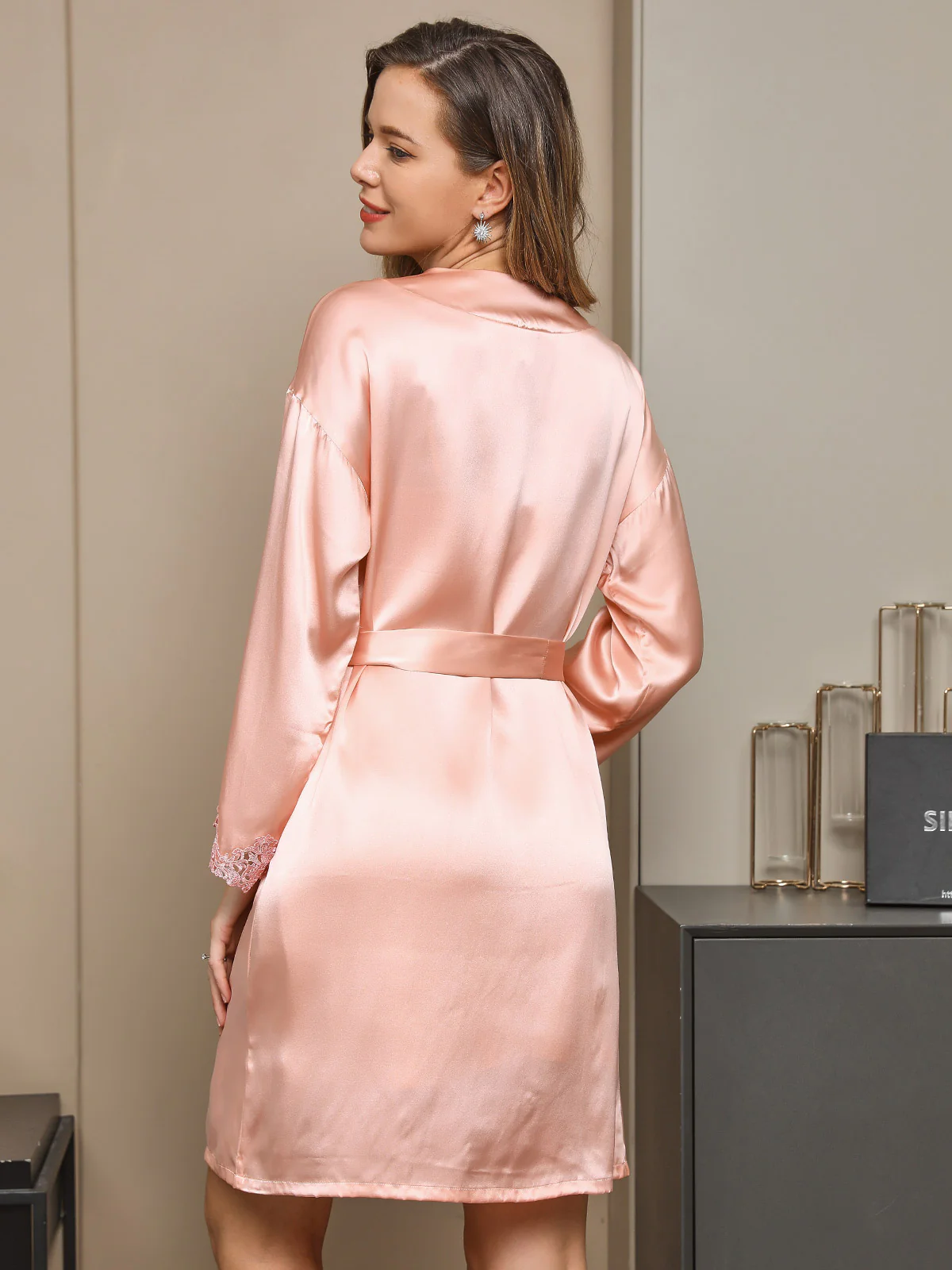 Pure Silk Lace Short Nightgown&Robe Set with Split Design - Image 10