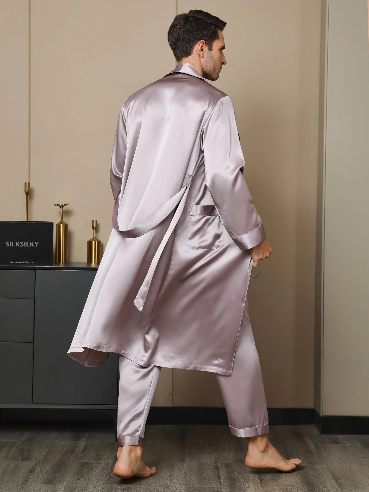 Pure Silk Lapel Collar Belted Robe (Without Pants) - Image 14
