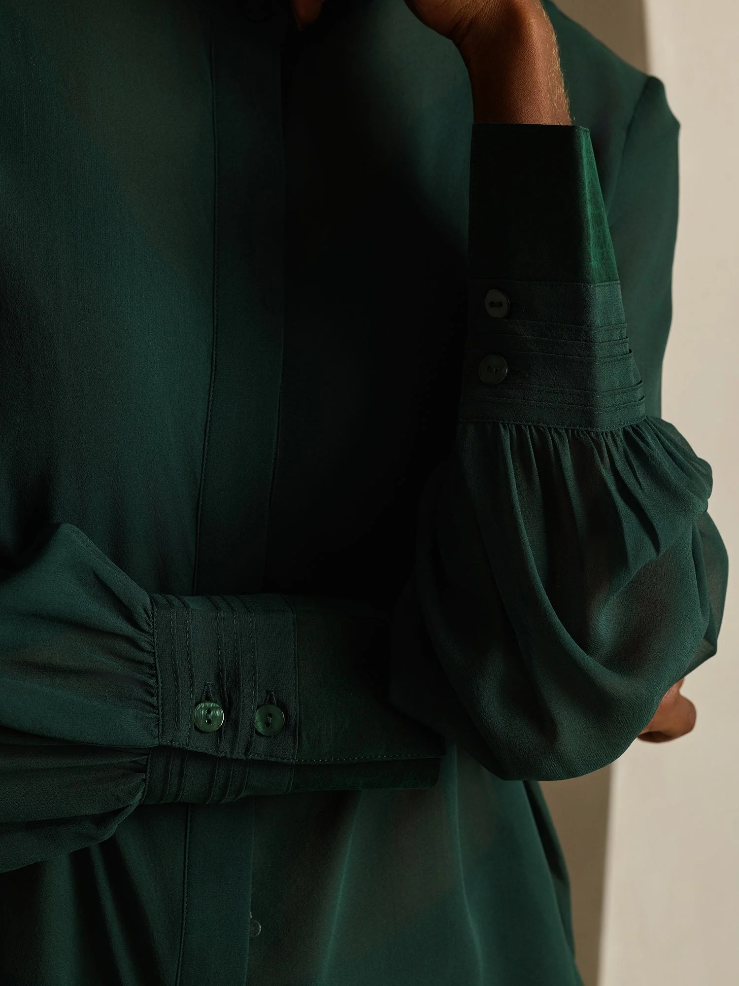 Pure Silk Long Sleeve Split Sheer Blouse - Image 14