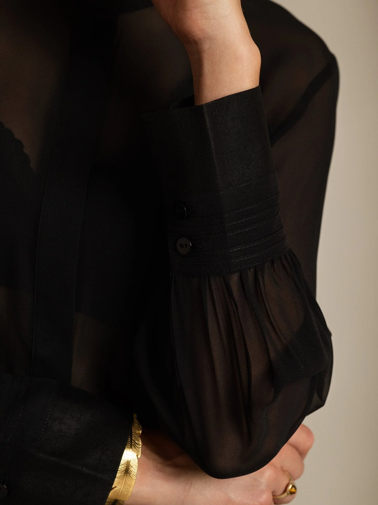 Pure Silk Long Sleeve Split Sheer Blouse - Image 4