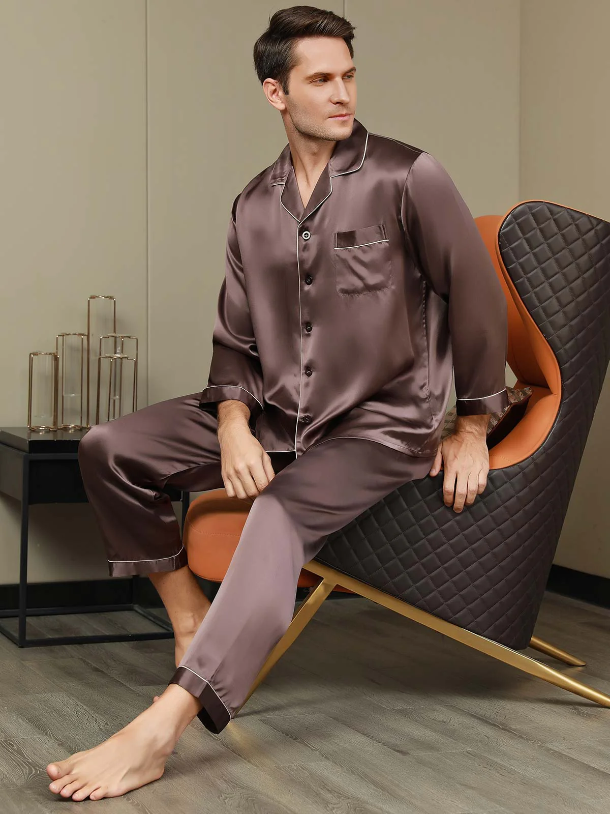 Pure Silk Long Sleeve Men's Pajamas Set - Image 10