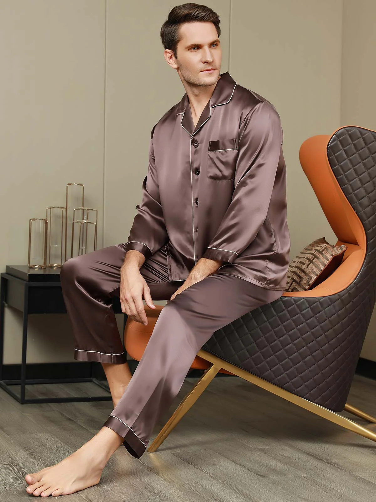 Pure Silk Long Sleeve Men's Pajamas Set - Image 15