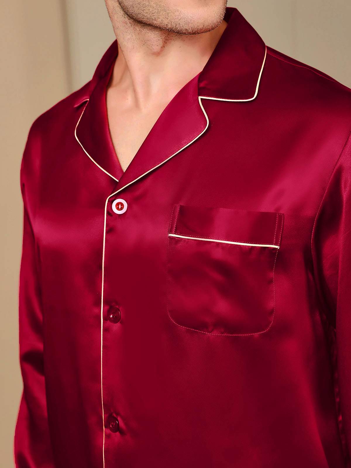 Pure Silk Long Sleeve Men's Pajamas Set - Image 25