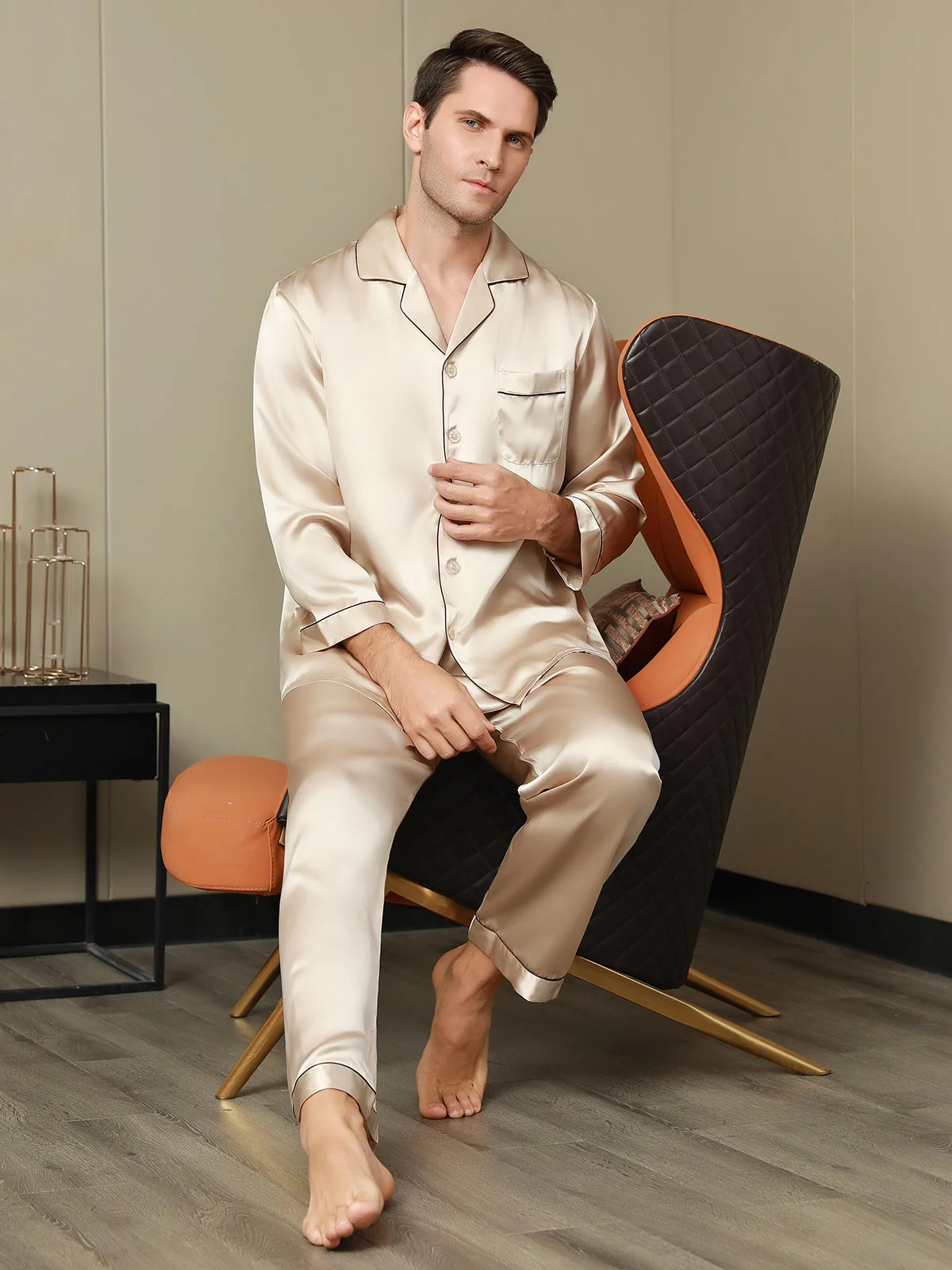Pure Silk Long Sleeve Men's Pajamas Set - Image 26