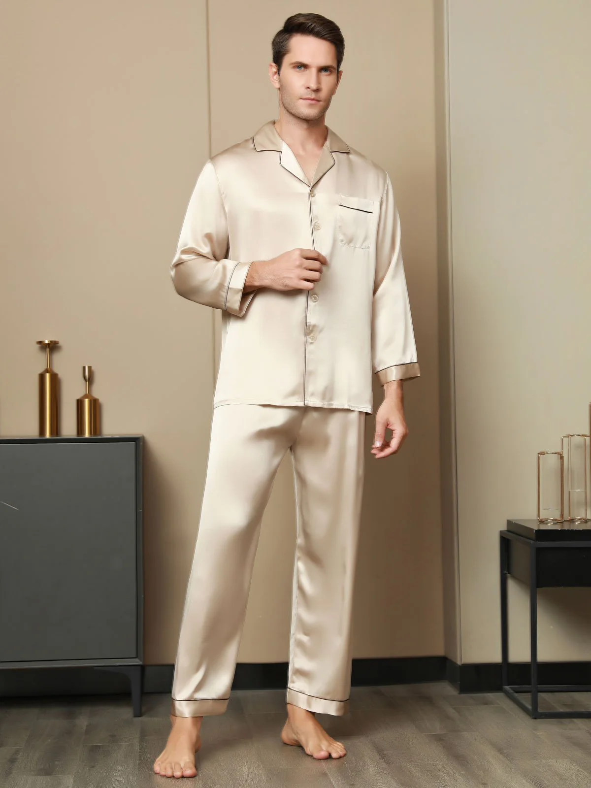 Pure Silk Long Sleeve Men's Pajamas Set - Image 28