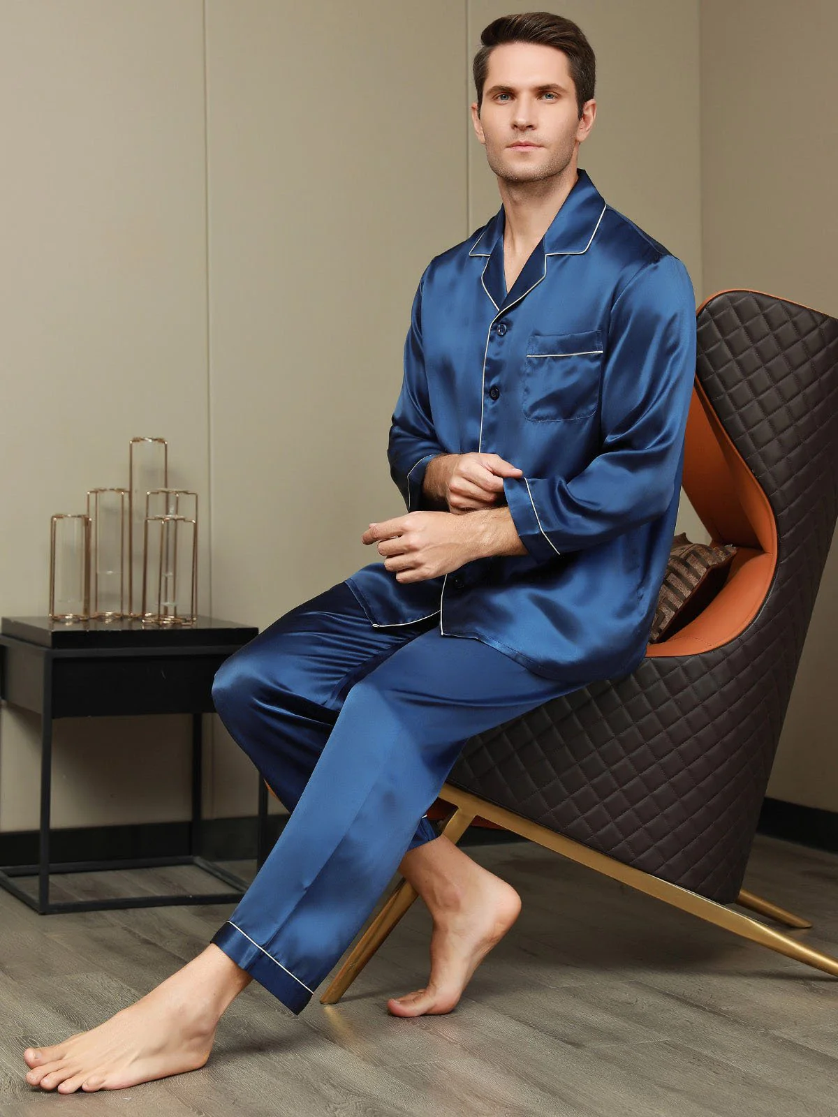 Pure Silk Long Sleeve Men's Pajamas Set - Image 6