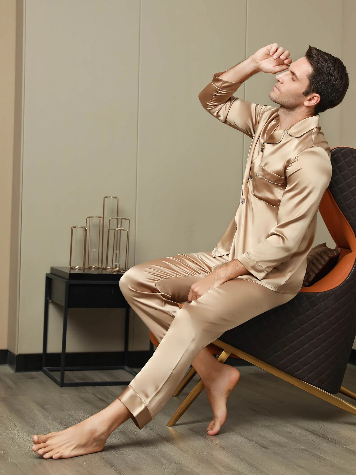 Men's Pure Silk Long Sleeve Notch Collar Pajamas Set - Image 13