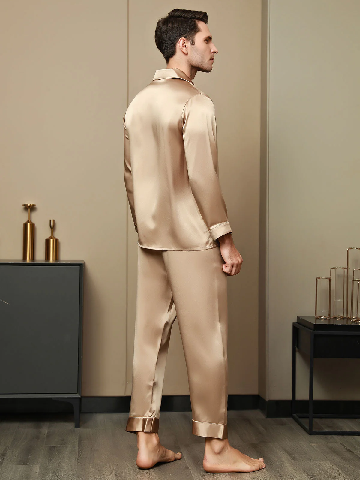 Men's Pure Silk Long Sleeve Notch Collar Pajamas Set - Image 9