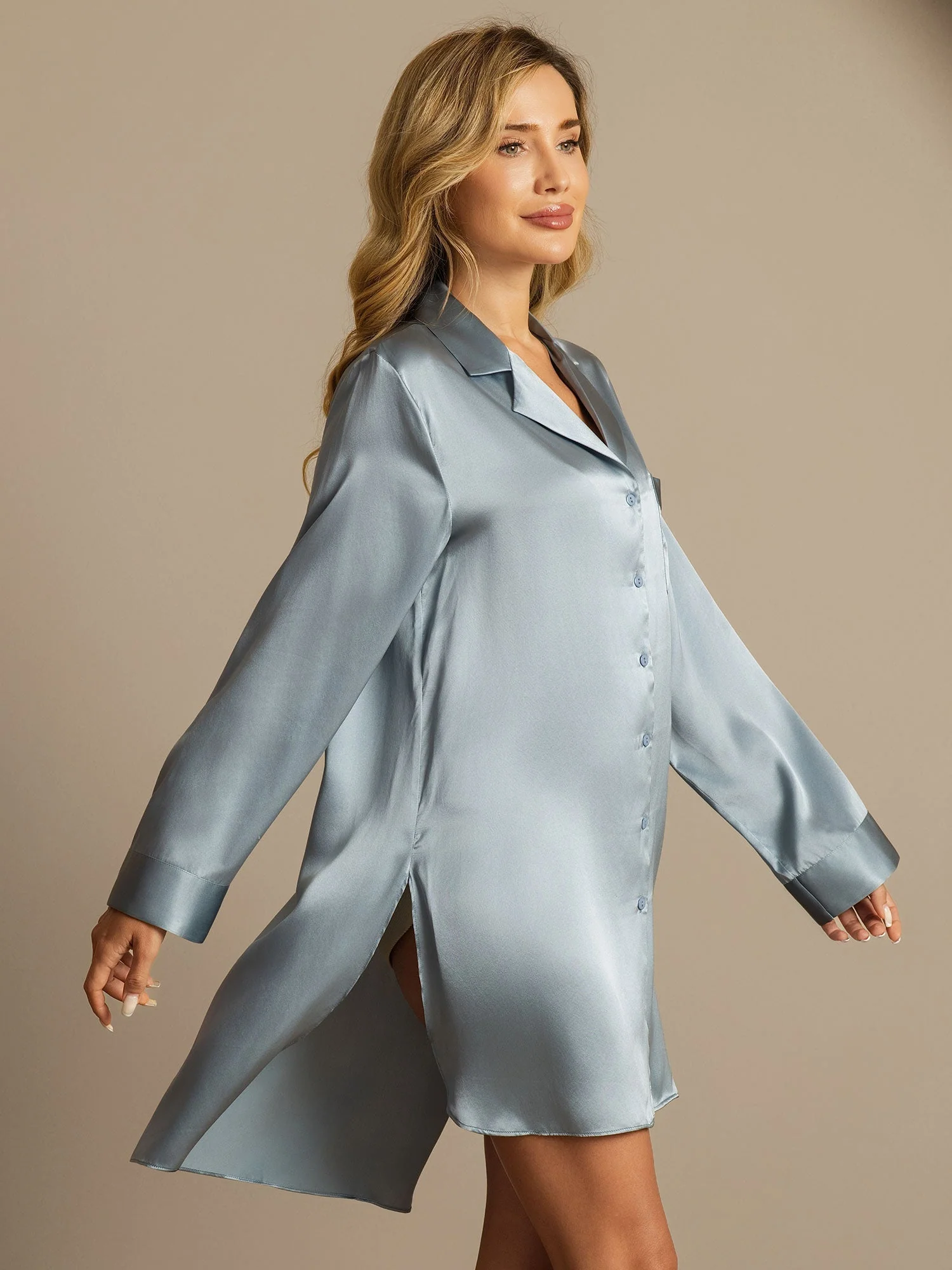 Pure Silk Nightshirt with High-Low Hem - Image 28