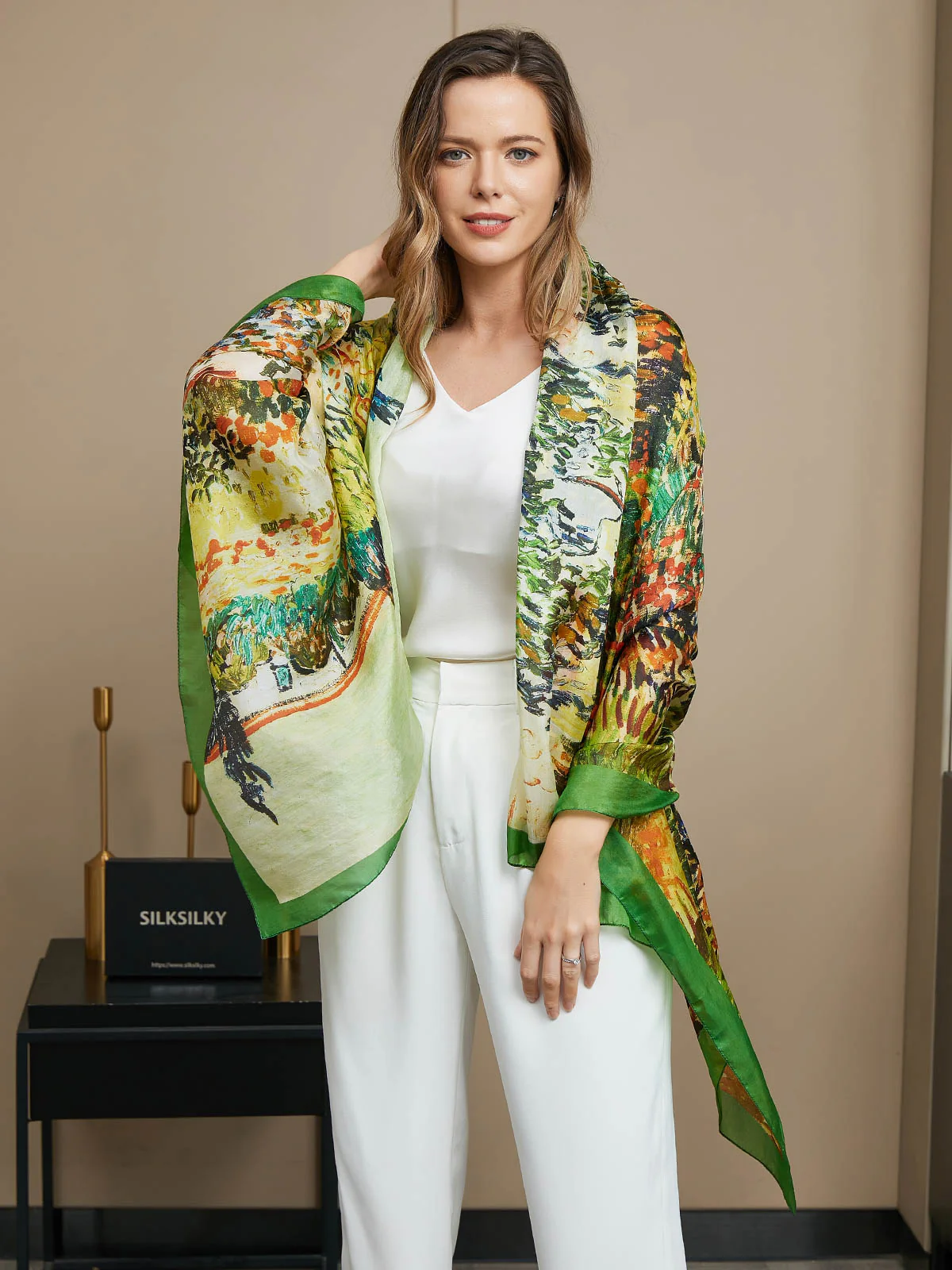 Pure Silk Oil Painting Rectangle Scarf / Shawl 175x105cm - Image 2