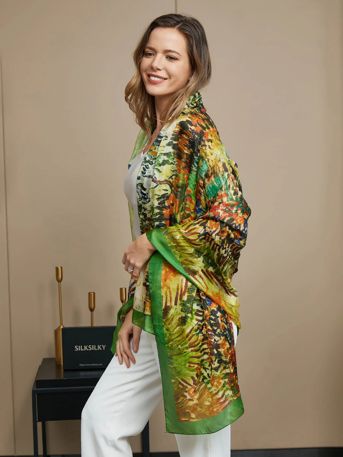Pure Silk Oil Painting Rectangle Scarf / Shawl 175x105cm - Image 5