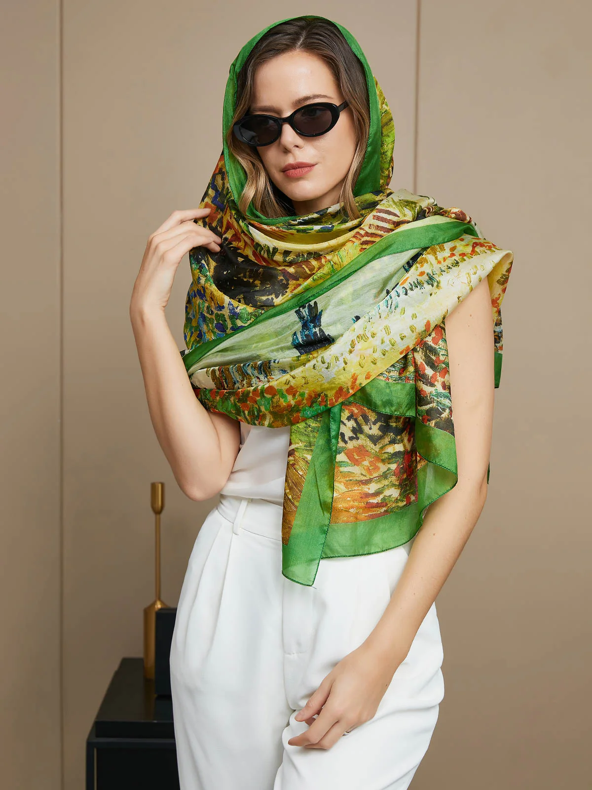 Pure Silk Oil Painting Rectangle Scarf / Shawl 175x105cm - Image 7