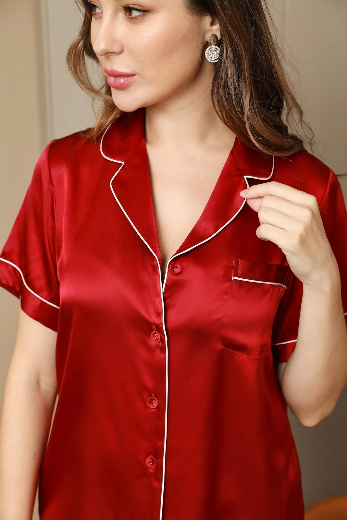 Women's Pure Silk Short Sleeve Notch Collar Pajamas Set - Image 24