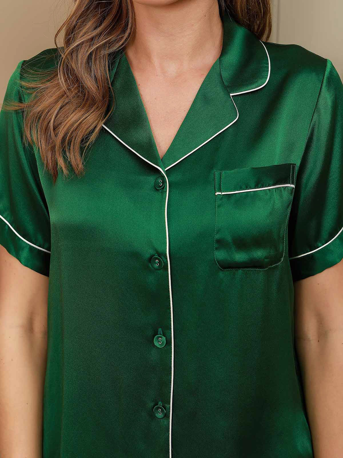 Women's Pure Silk Short Sleeve Notch Collar Pajamas Set - Image 38