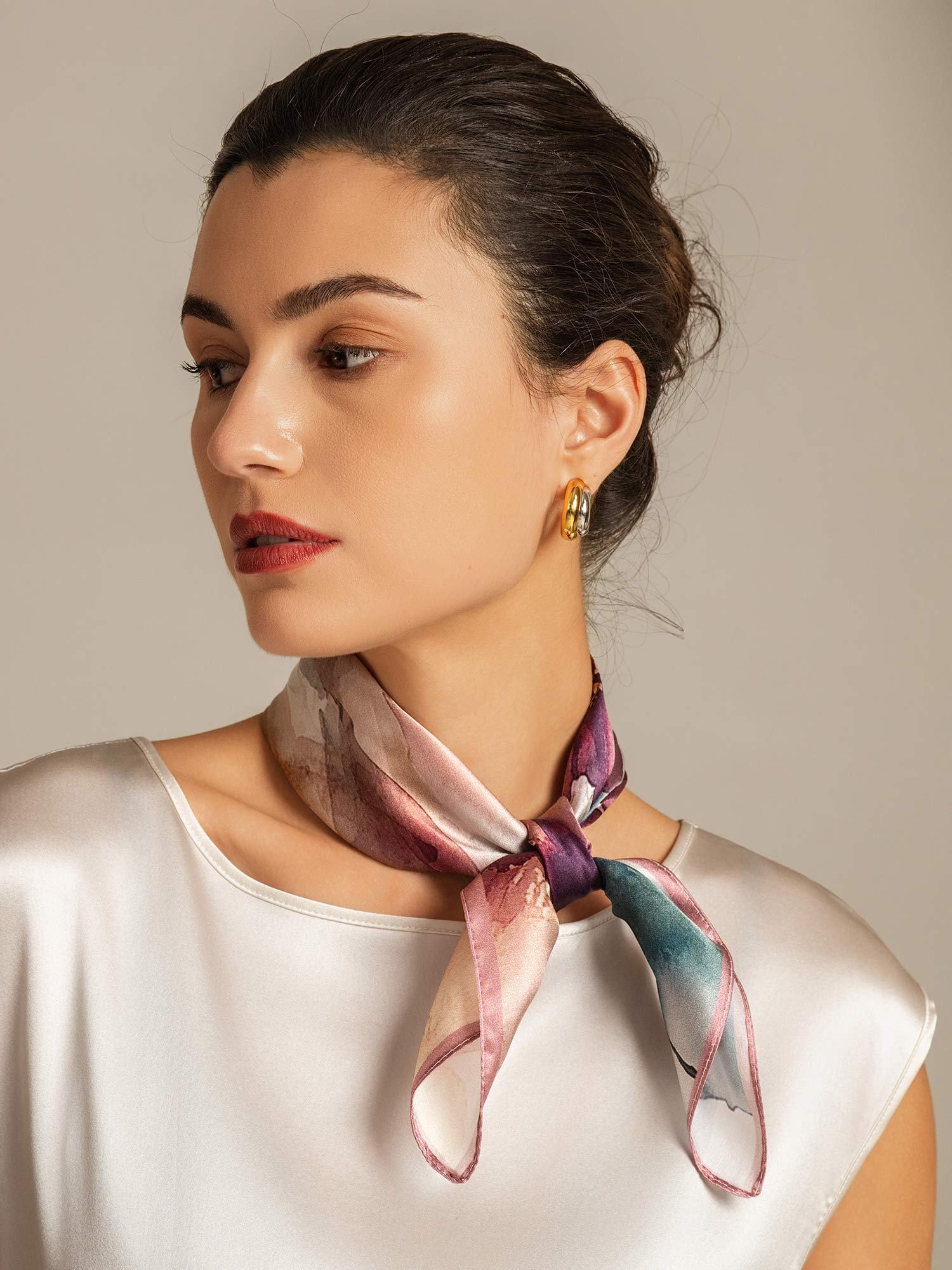 Pure Silk Pattern Perspective Square Scarf - Size 53x53cm - Image 4