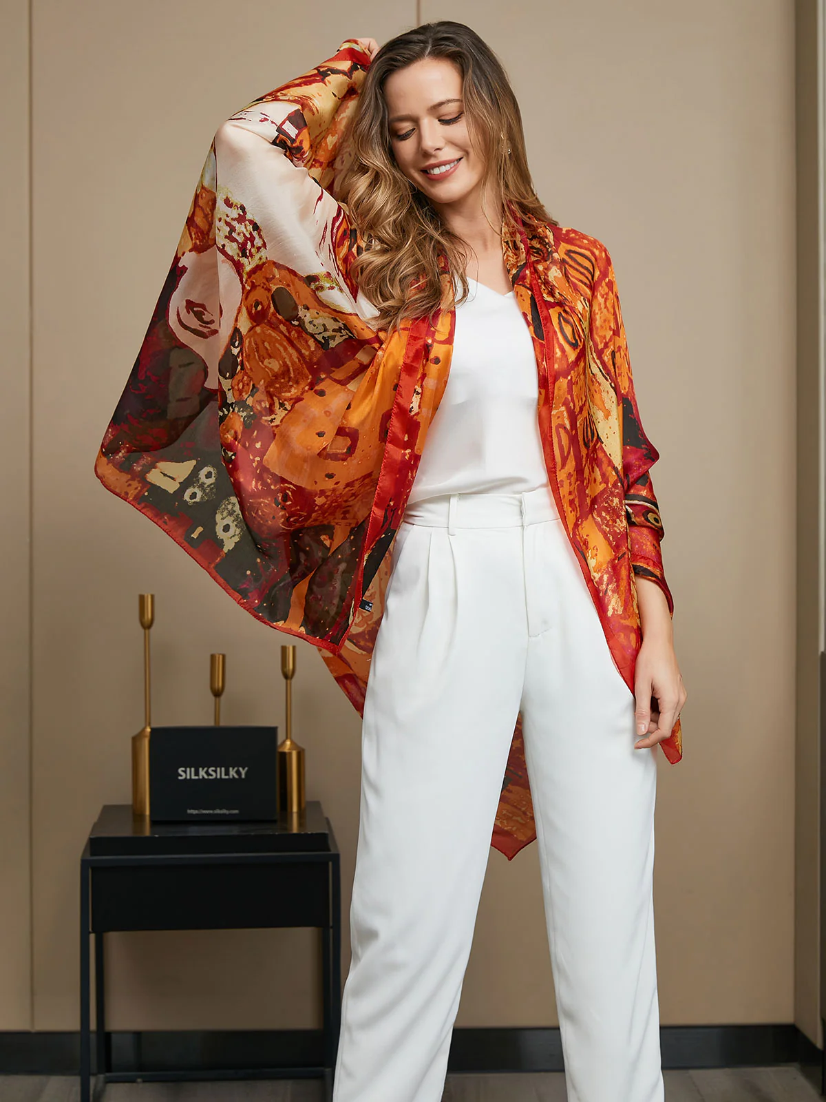 Pure Silk Printed Rectangle Scarf / Shawl 175x105cm - Image 11