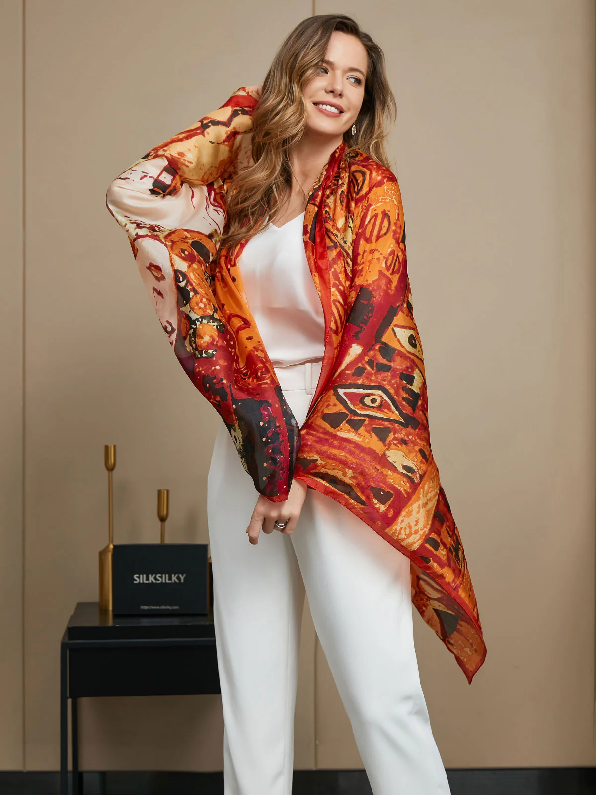 Pure Silk Printed Rectangle Scarf / Shawl 175x105cm - Image 12