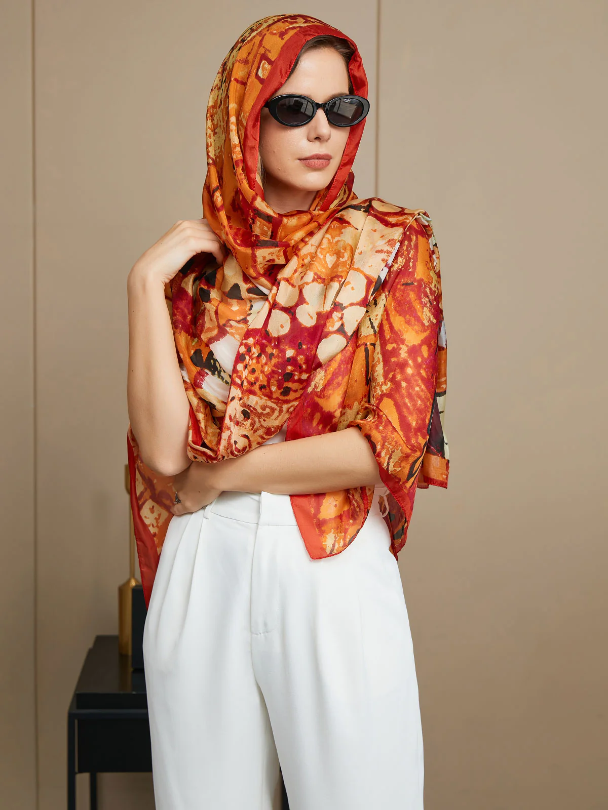 Pure Silk Printed Rectangle Scarf / Shawl 175x105cm - Image 5