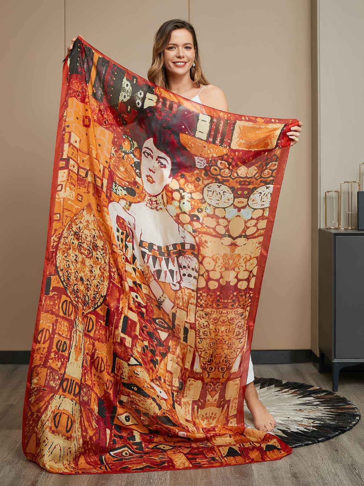 Pure Silk Printed Rectangle Scarf / Shawl 175x105cm - Image 7